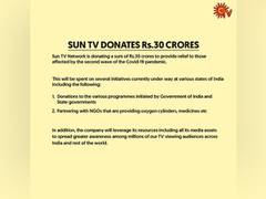 
      
      Sun TV donates Rs 30 crore to India's fight against COVID-19
      
      