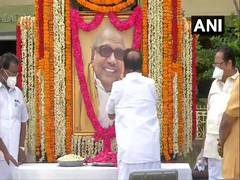 DMK president MK Stalin pays floral tribute to M Karunanidhi on his ...