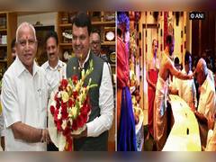 
      
      Yediyurappa visits Fadnavis's residence for Ganesh darshan
      
      