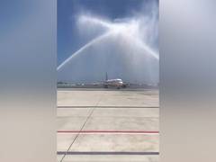
      
      Air India's flight gets water salute to commemorate 46 years...
      
      