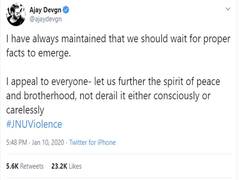 
      
      Ajay Devgn appeals for peace and brotherhood on Twitter
      
      