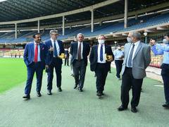 
      
      British envoy Alex Ellis visits Bengaluru's M Chinnaswamy stadium
      
      