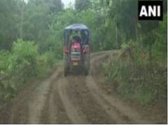 
      
      Construction work underway on road to boxer Lovlina...
      
      