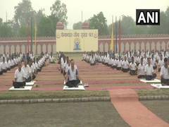 
      
      Delhi: BSF personnel perform yoga at Chawala camp
      
      
