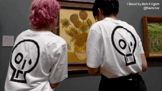 
      
      Two girls throw soup on Van Gogh's famous Sunflowers painting
      
      