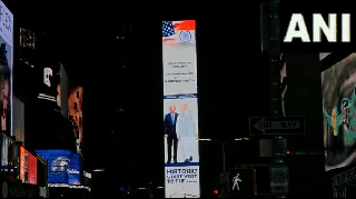 
      
      Times Square displays banner welcoming PM Modi
      
      