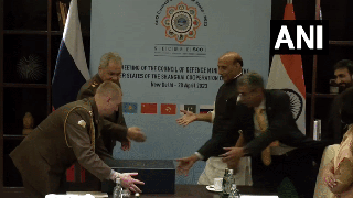 
      
      Rajnath Singh holds bilateral with Russian counterpart Shoigu
      
      
