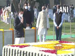 
      
      Rahul Gandhi pays floral tributes to Mahatma Gandhi at Raj...
      
      