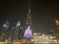 
      
      Burj Khalifa illuminated with Mahatma Gandhi's image on...
      
      