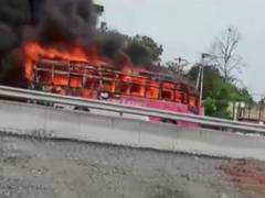 
      
      Telangana govt bus catches fire in Jangaon, no injuries reported
      
      