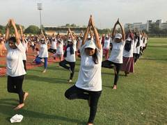 
      
      Yoga performed at Jamia Millia Islamia on International Yoga Day
      
      