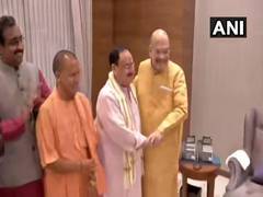 
      
      BJP Working President JP Nadda felicitated at party headquarters
      
      