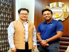 
      
      Kiren Rijiju congratulates Leander Paes on Davis Cup win
      
      