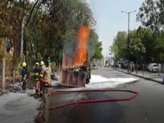 
      
      5,000-litre sanitiser destroyed in Hyderabad as lorry catches fire
      
      