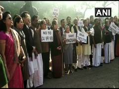 
      
      Opposition leaders protest in Parliament premises against CAA, NRC
      
      