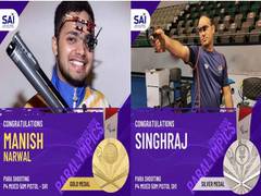 
      
      Union Ministers pour wishes to shooters Manish, Singhraj for...
      
      