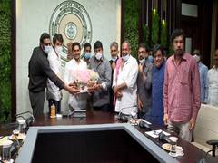 
      
      Telugu film stars, directors meet Andhra Pradesh CM Jagan...
      
      