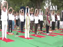 
      
      Union Ministers perform 'asanas' ahead of Yoga Day
      
      