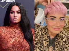 
      
      Demi Lovato looks pretty in her new pink locks
      
      