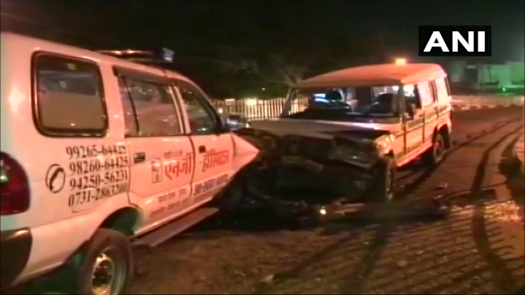 Two ambulances collided in Indore on Sunday. Photo/ANI