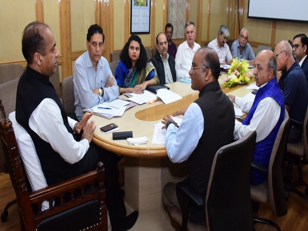 Himachal Pradesh Chief Minister Jai Ram Thakur during a meeting with officials from Reliance Industries and others in Shimla on Saturday. Photo/ANI  