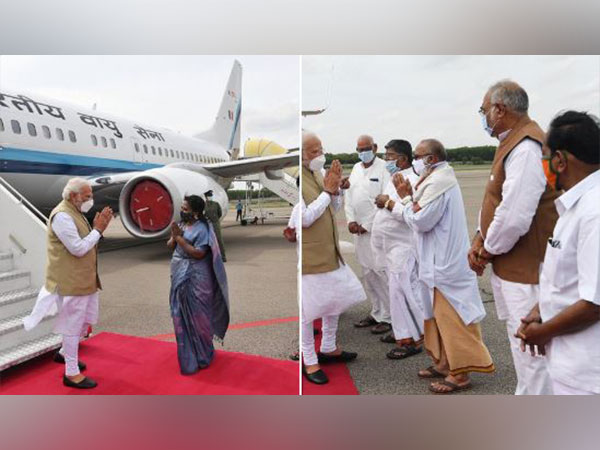 Visuals from PM Modi's arrival in Hyderabad on Saturday (Photo credit : Twitter@narendramodi)