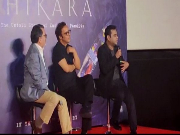 Renowned composer AR Rahman along with Vidhu Vinod Chopra at the promotional event of the upcoming movie 'Shikara' in Mumbai on Tuesday. Photo/ANI