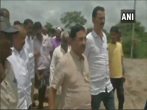Union Minister Pralhad Joshi visited flood-affected Dharwad on Monday. Photo/ANI