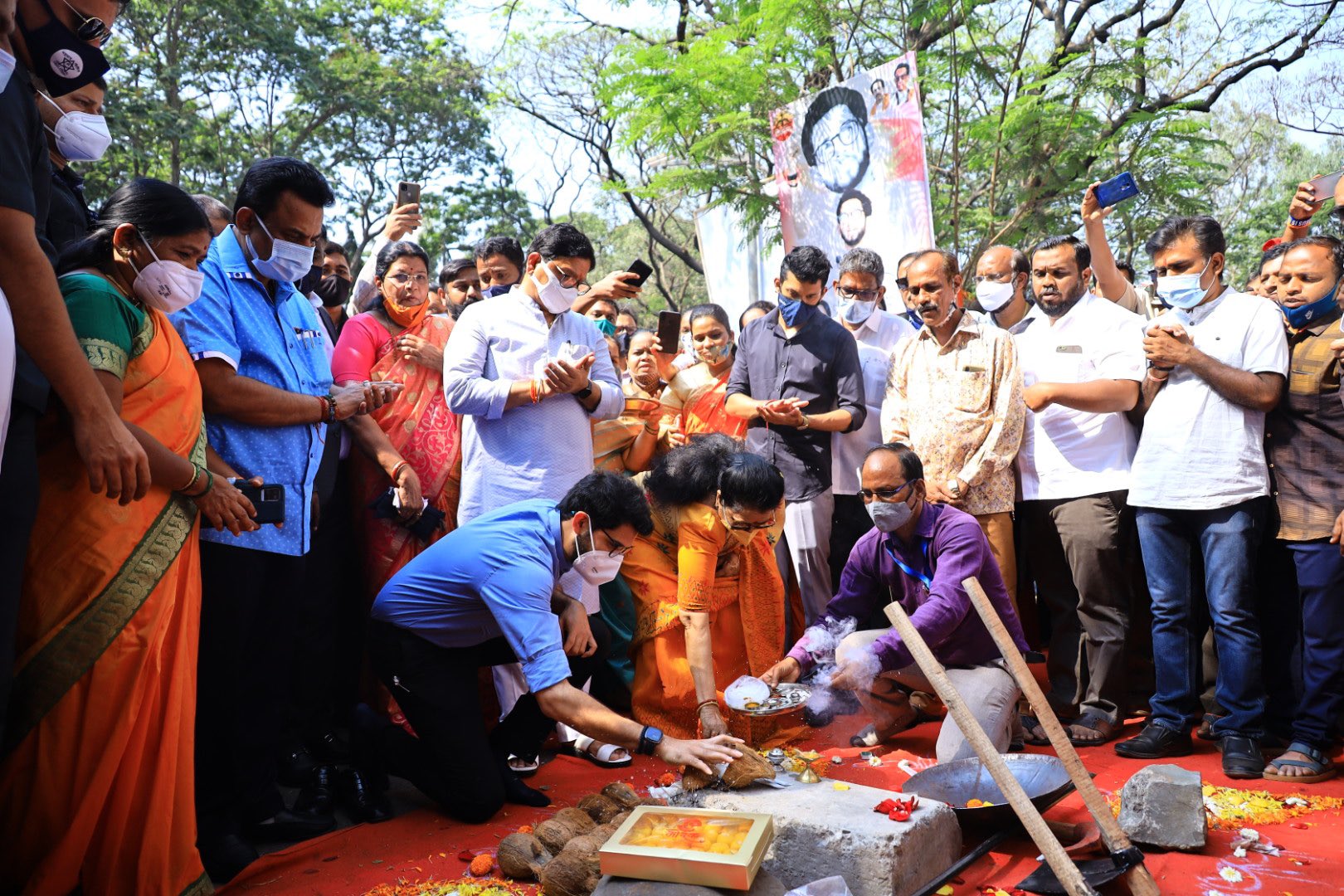 Aaditya Thackeray at the road concretisation work in Mumbai. (ANI/photo)