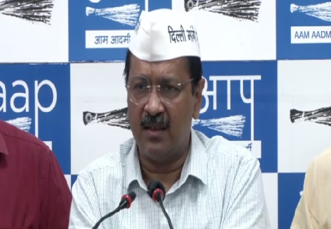 Delhi chief minister Arvind Kejriwal speaking at a press conference in New Delhi on Monday Photo/ANI.