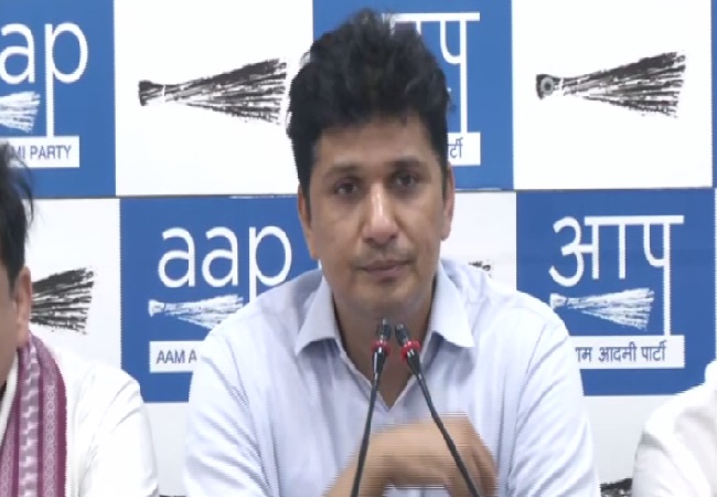 Greater Kailash MLA and Secretary-Delhi, Spokesperson, AAP, Saurabh Bharadwaj speaking at a press conference in New Delhi on Friday. 