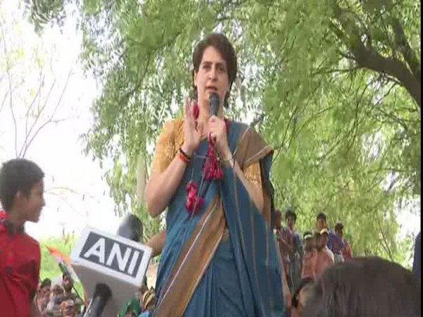 Congress leader Priyanka Gandhi Vadra speaking to public in Amethi, Uttar Pradesh, on Tuesday. Photo/ANI