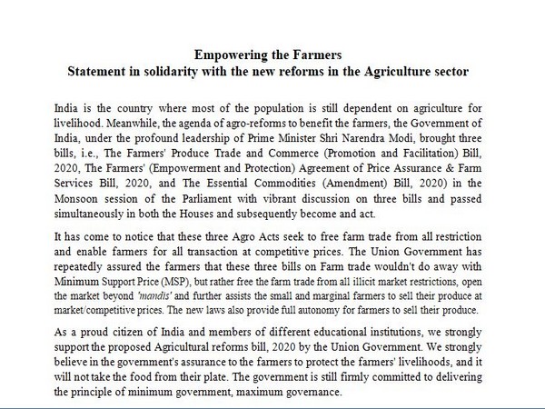 866 academicians wrote a letter of support for newly promulgated farm laws on Friday