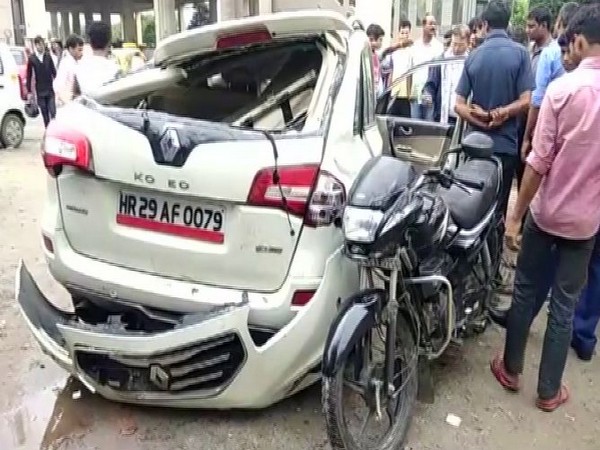 Visual of the car and bike which collided on Sunday. Photo/ANI