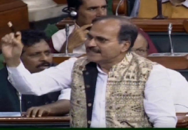Congress leader Adhir Ranjan Chowdhury speaking in the Lok Sabha on Tuesday.