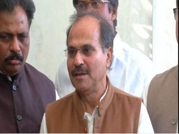 Leader of Congress party in Lok Sabha Adhir Ranjan Chowdhury speaking to reporters in New Delhi on Tuesday. Photo/ANI