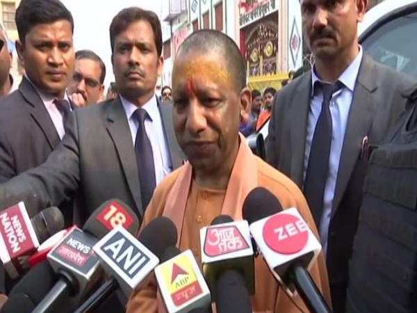 Uttar Pradesh Chief Minister Yogi Adityanath talking to reporters after visiting Hanumangarhi on Saunday. Photo/ANI