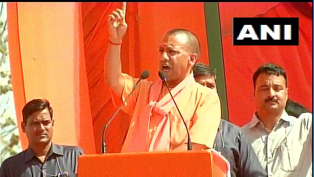 UP Chief Minister Yogi Adityanath addressing a public rally at Saharanpur on Sunday. Photo/ANI 