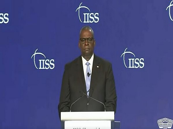 US Defence Secretary Lloyd Austin speaking at the Shangri-La Dialogue