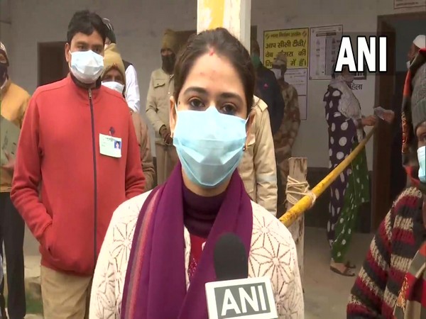 Jasjit Kaur, District Magistrate of Uttar Pradesh's Shamli speaking to ANI at polling both (Photo/ANI)
