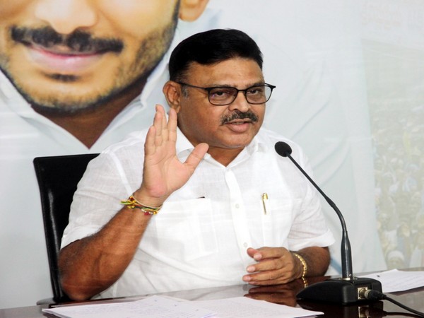 MLA Ambati Rambabu during a press conferece in Amaravati on Monday. Photo/ANI