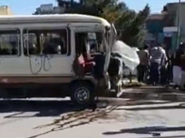 The IED blast destroyed the front part of the bus. (Photo courtesy: Tolo News Twitter handle)
