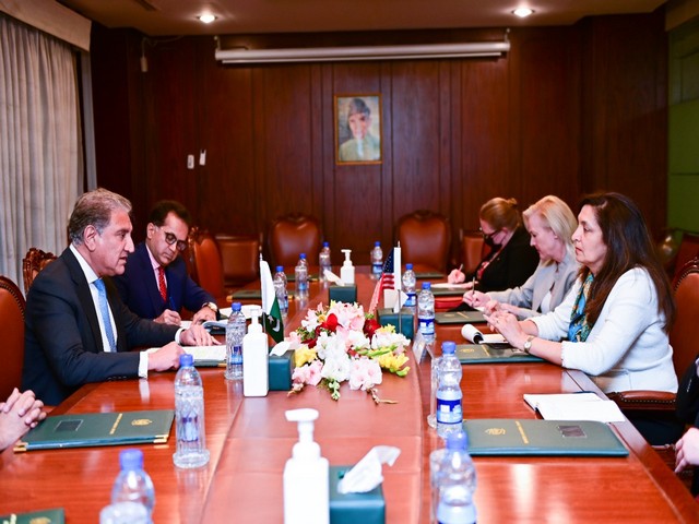 Under Secretary for Civilian Security, Democracy, and Human Rights Uzra Zeya holding talks with Pakistan's Foreign Minister Qureshi (Photo Credit: Uzra Zeya Twitter)