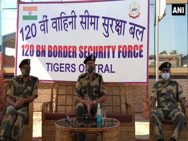 BSF IG, Tripura Frontier, Susanta Nath, at the check post on Saturday. (Photo/ANI)