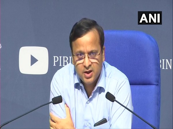 Union Health Ministry Joint Secretary Lav Aggarwal addressing a press conference in New Delhi on Monday.