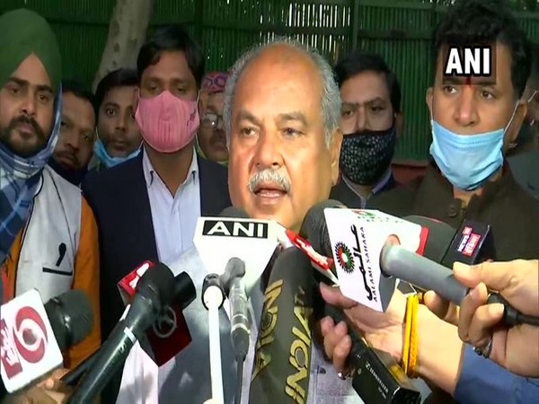 Union Agriculture Minister Narendra Singh Tomar speaking to media on Sunday. (Photo/ANI)
