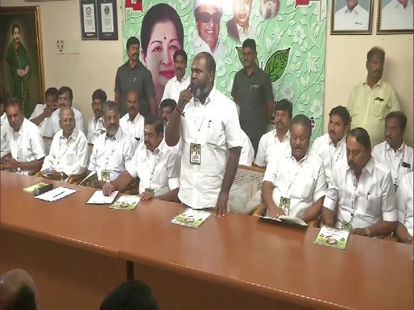 A meeting of AIADMK leaders in Chennai, Tamil Nadu on Monday. 