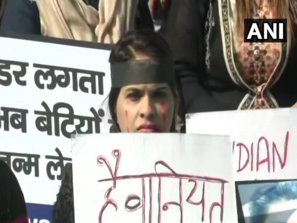 AISA protest over rape, murder of Telangana veterinarian in New Delhi. Photo/ANI