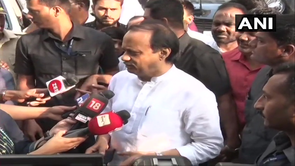 NCP leader Ajit Pawar speaking to media persons in Mumbai on Saturday