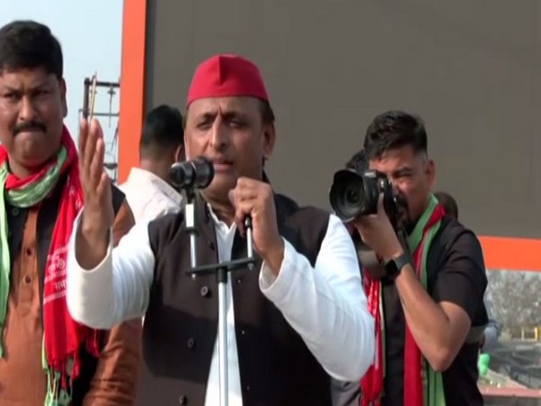 Akhilesh Yadav while addressing an election rally in Ayodhya. (ANI/photo)